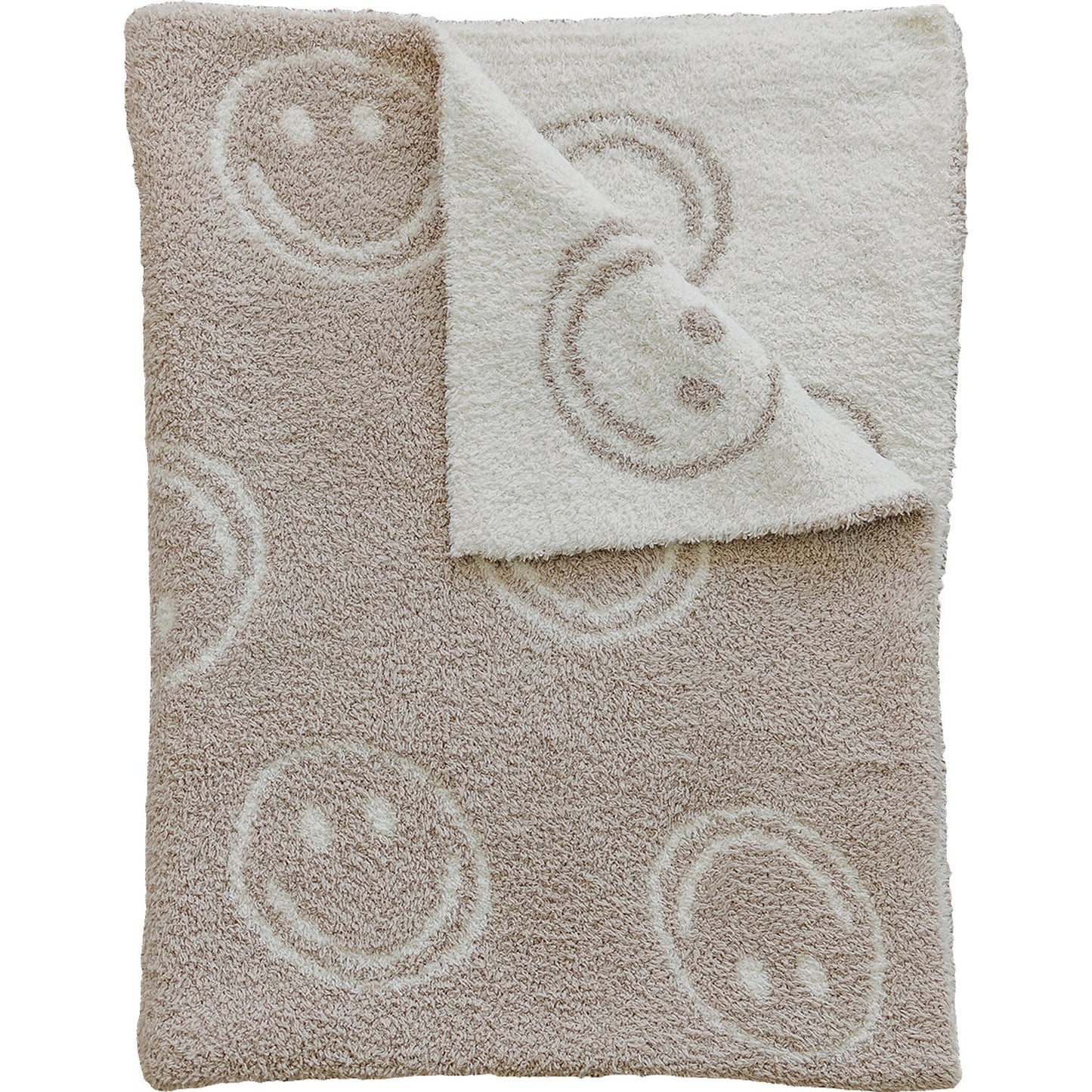 Smiley Taupe Checkered Plush Blanket