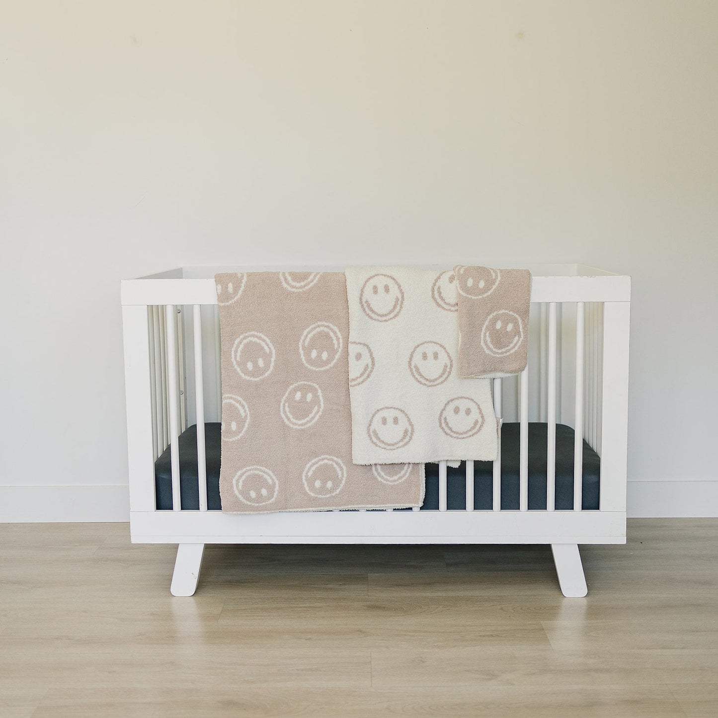 Smiley Taupe Checkered Plush Blanket