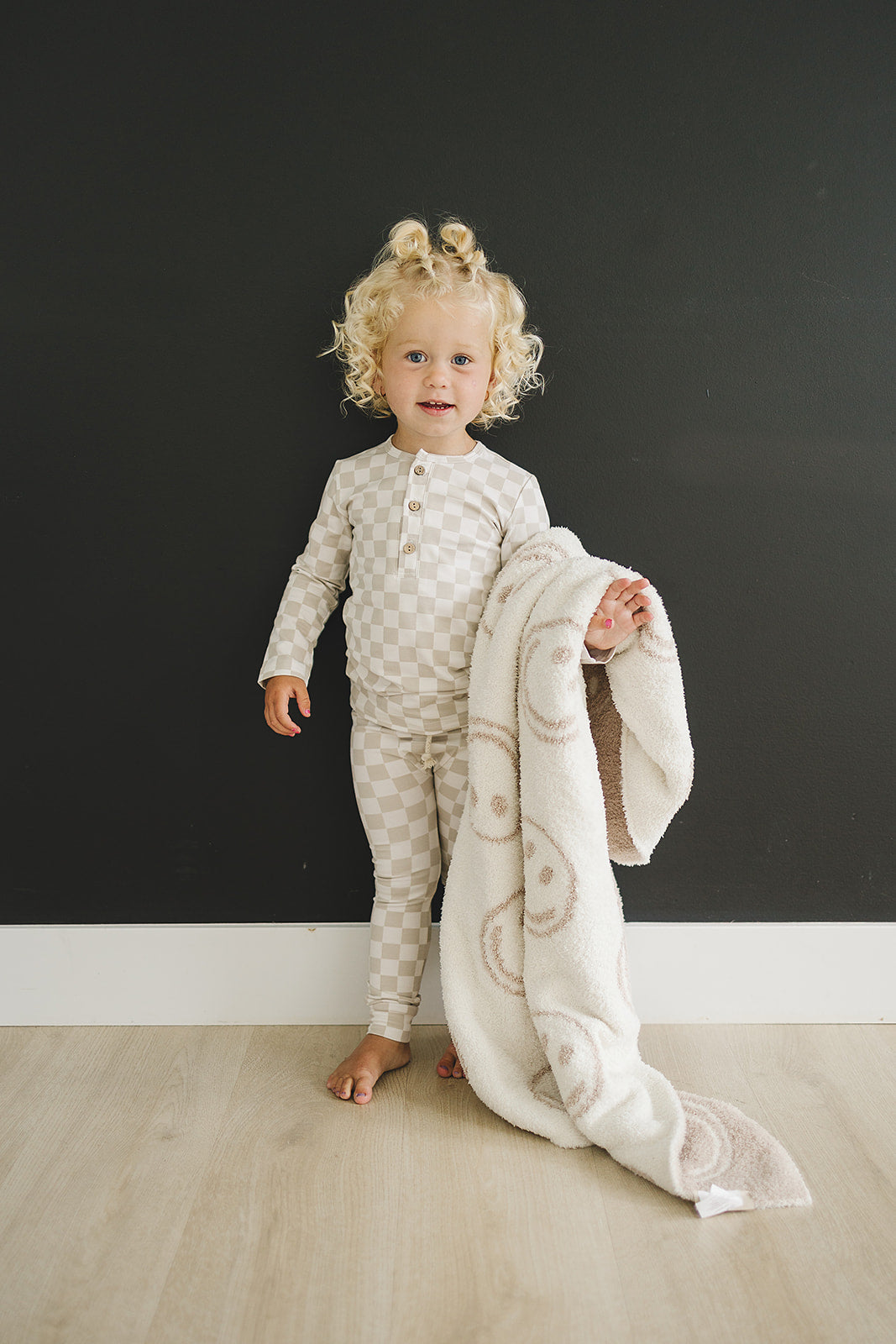 Smiley Taupe Checkered Plush Blanket