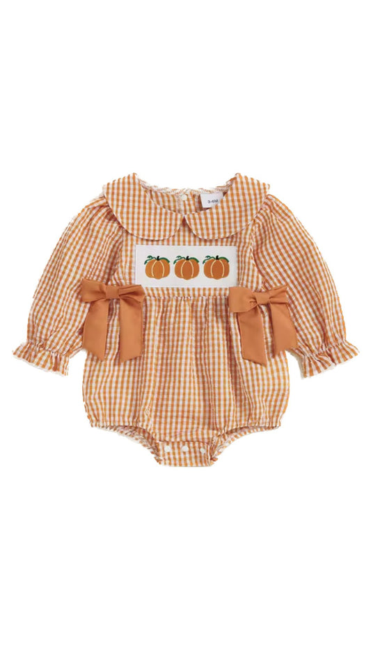 Gingham Pumpkin Romper - Pre Order