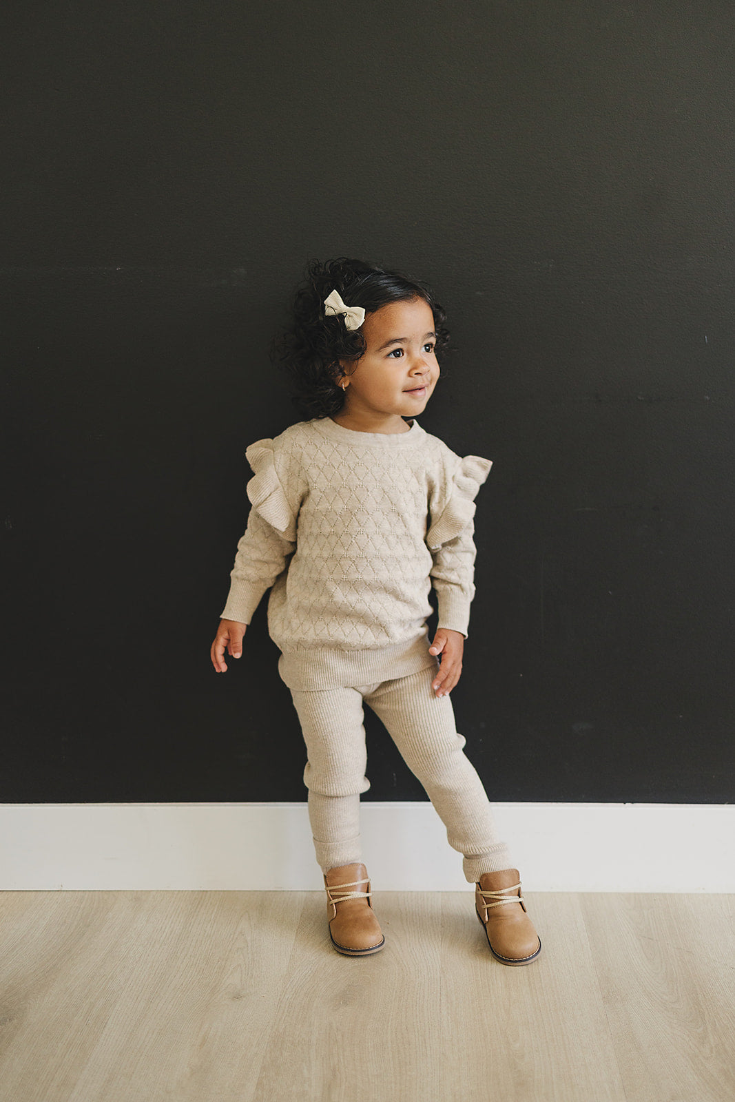 Oatmeal Knit Ruffle Sweater