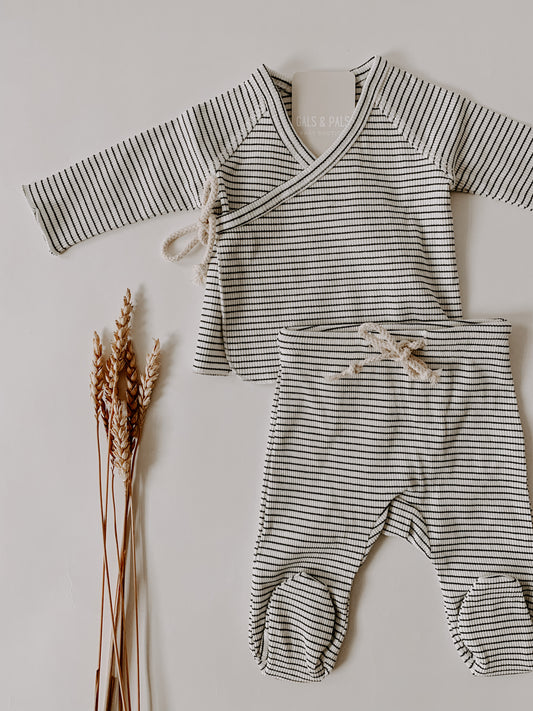 Iris White + Black Ribbed Layette Set